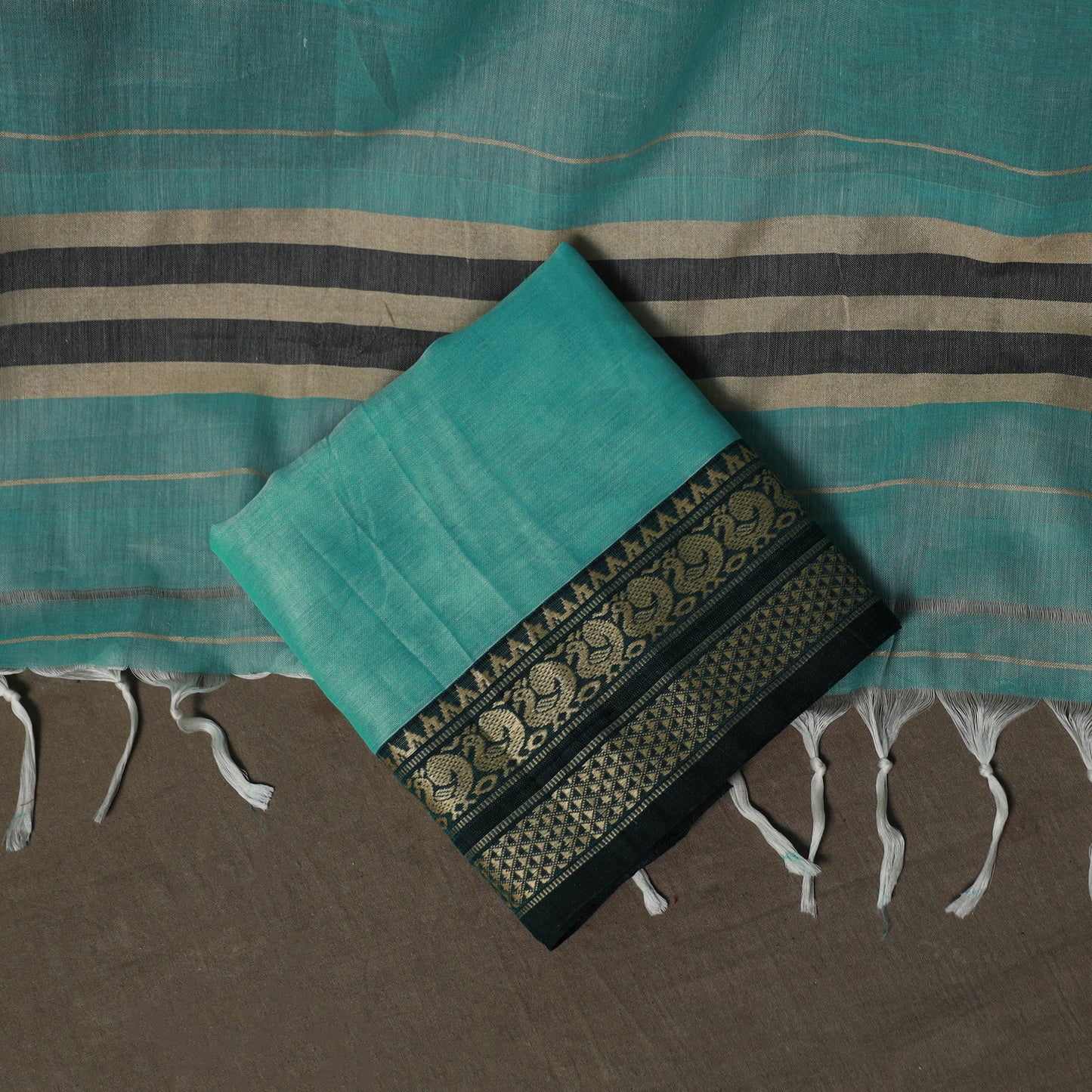 Dharwad Mercerised Cotton 3pc Unstitched Dress Material Suit Set with Woven Border 61