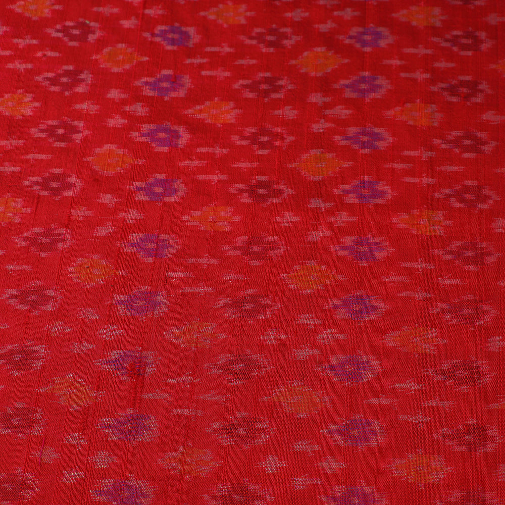 Red - Pochampally Ikat Weave Handloom Pure Raw Silk Fabric 13