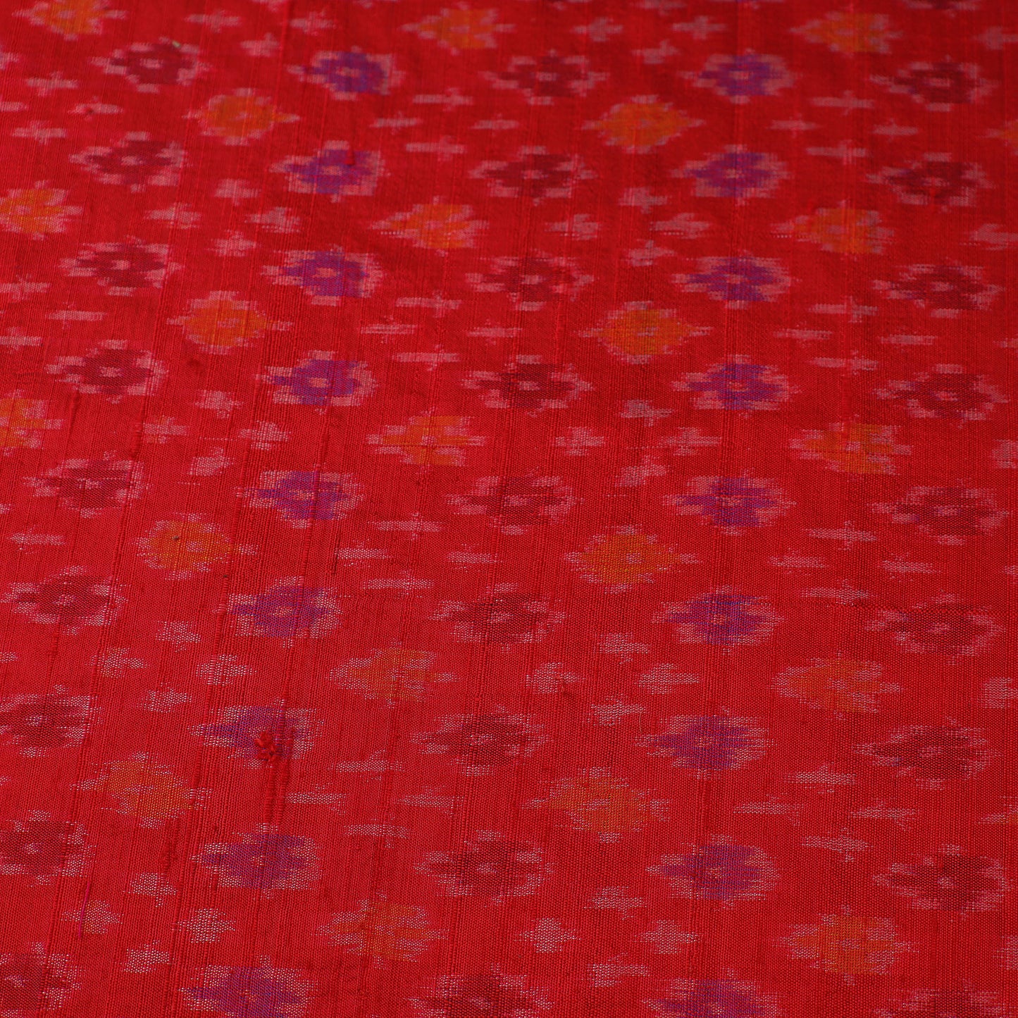 Red - Pochampally Ikat Weave Handloom Pure Raw Silk Fabric 13