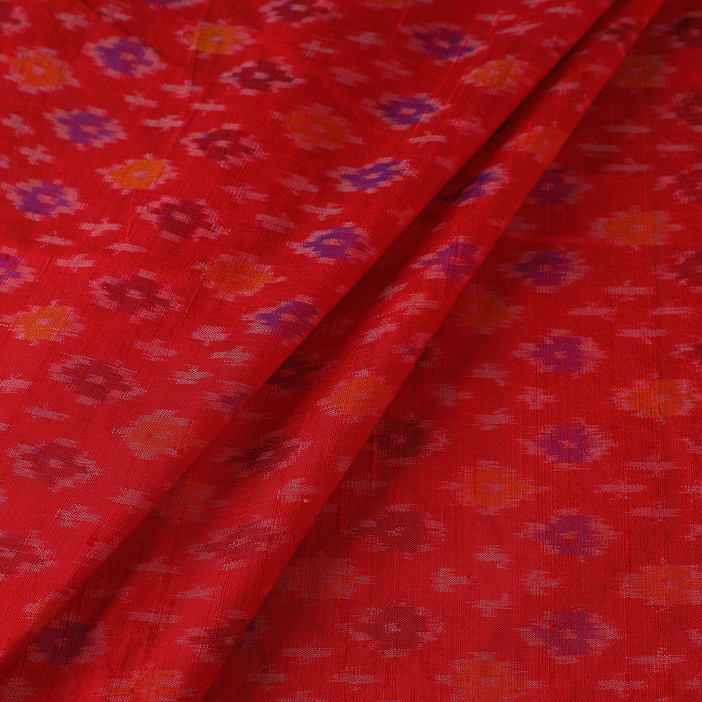 Red - Pochampally Ikat Weave Handloom Pure Raw Silk Fabric 13