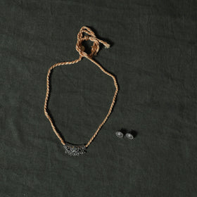 Beige - Jacquard Woven Cotton 2pc Unstitched Dress Material Kurta Set with Jewellery 14