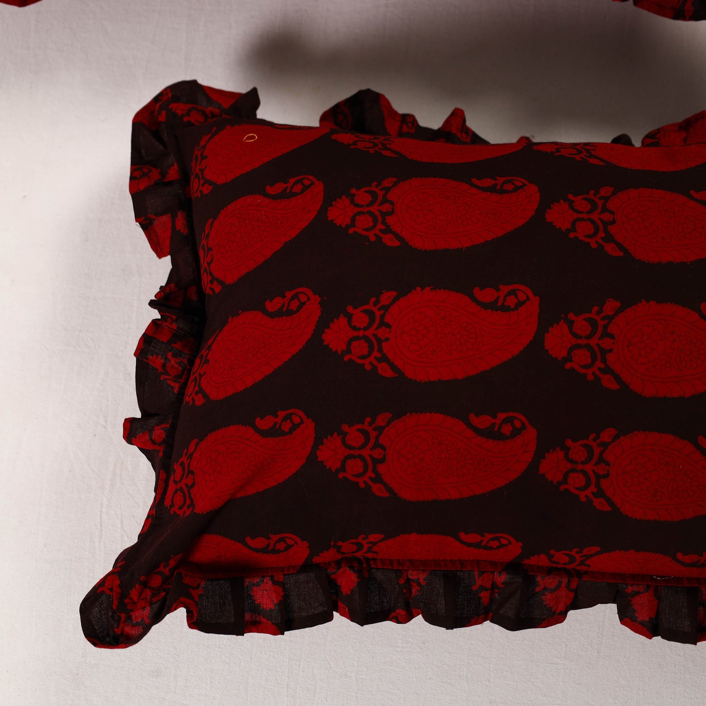 Black - Set of 2 Bagh Block Print Cotton Frill Pillow Covers 07