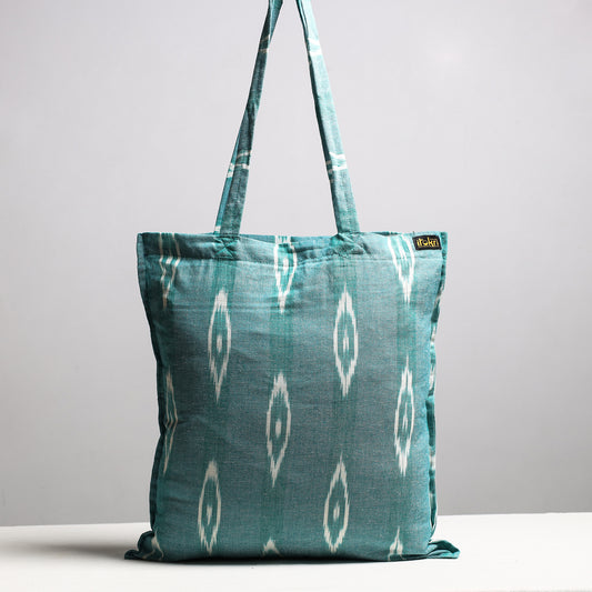 Green - Handcrafted Pochampally Ikat Weave Cotton Jhola Bag