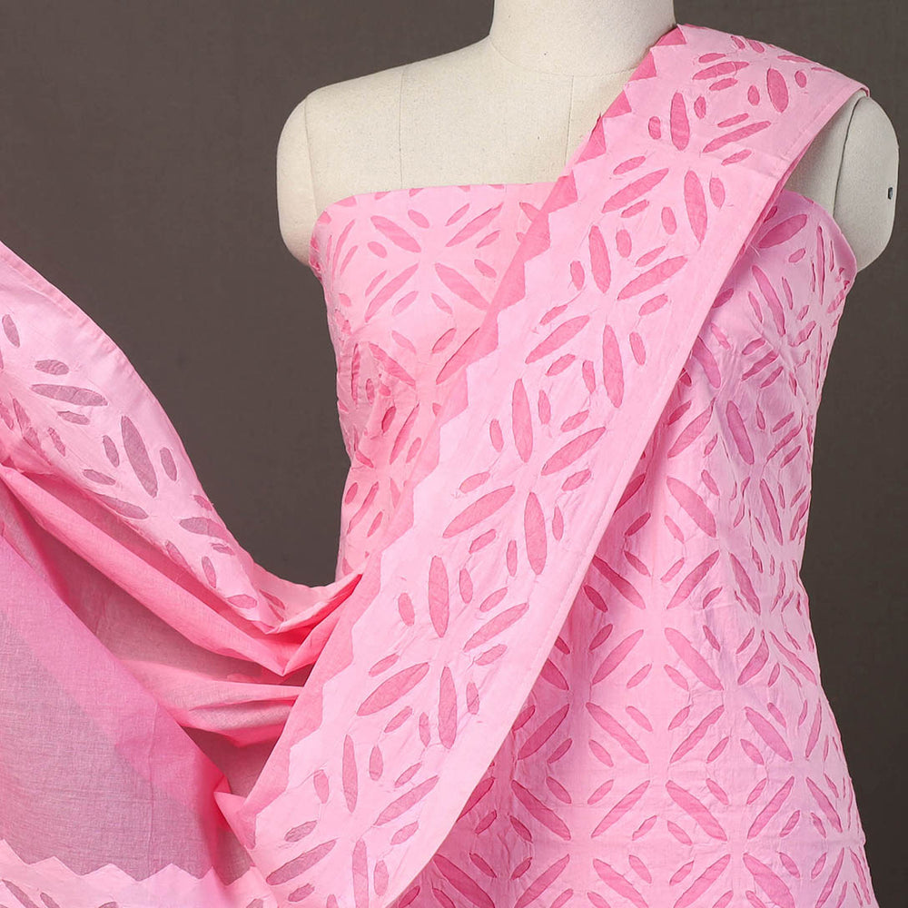 Pink - 3pc Cut Work Cotton Barmer Applique Dress Material 35