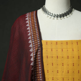 Yellow - Jacquard Woven Cotton 2pc Unstitched Dress Material Kurta Set with Earrings 15