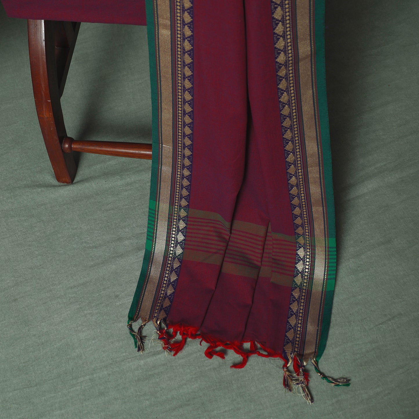 Maroon - Dharwad Cotton 3pc Unstitched Dress Material Suit Set with Woven Thread Border 05