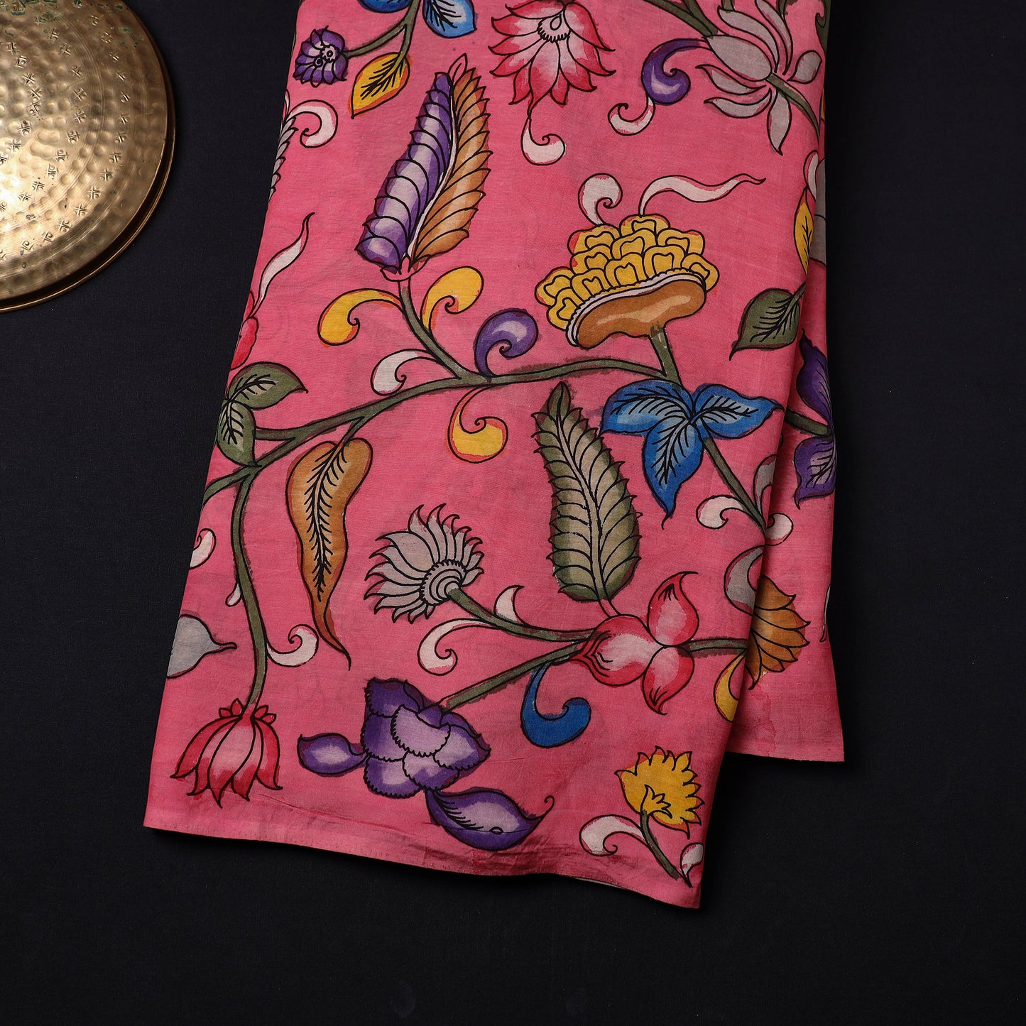 Pink Chanderi Silk Srikalahasti Pen Kalamkari Fabric