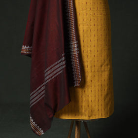 Yellow - Jacquard Woven Cotton 2pc Unstitched Dress Material Kurta Set with Earrings 15