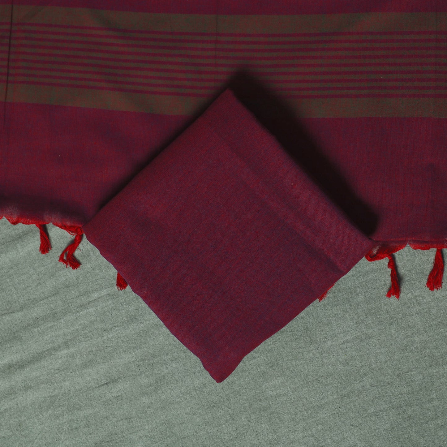 Maroon - Dharwad Cotton 3pc Unstitched Dress Material Suit Set with Woven Thread Border 05