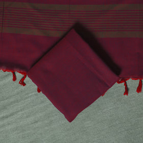 Maroon - Dharwad Cotton 3pc Unstitched Dress Material Suit Set with Woven Thread Border 05