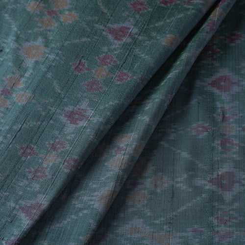 Green - Pochampally Ikat Weave Handloom Pure Raw Silk Fabric 14