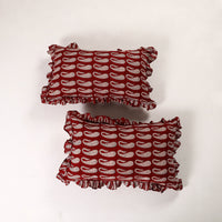 Red - Set of 2 Bagh Block Print Cotton Frill Pillow Covers 08