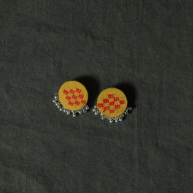 Yellow - Jacquard Woven Cotton 2pc Unstitched Dress Material Kurta Set with Earrings 15