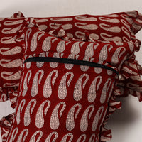 Red - Set of 2 Bagh Block Print Cotton Frill Pillow Covers 08