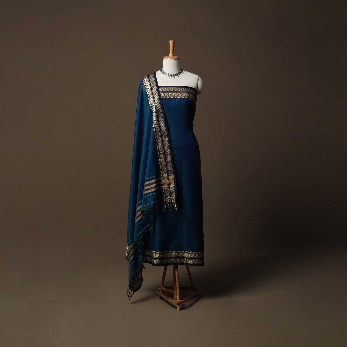 Dharwad Mercerised Cotton 3pc Unstitched Dress Material Suit Set with Woven Border 63