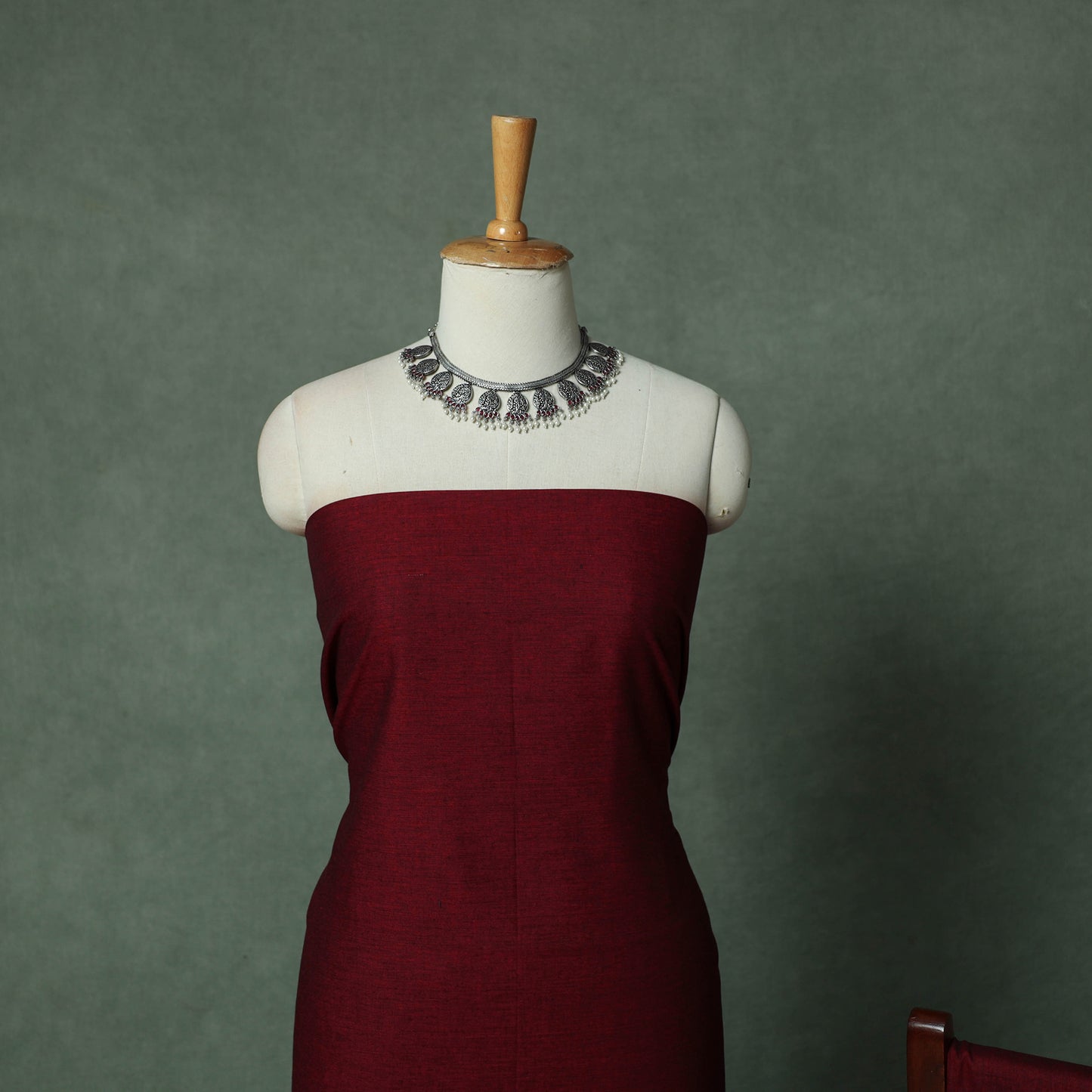 Maroon - Dharwad Cotton 3pc Unstitched Dress Material Suit Set with Woven Thread Border 06