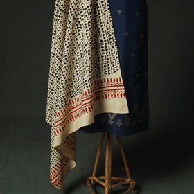 Blue - Jacquard Woven Cotton 2pc Unstitched Dress Material Kurta Set with Jewellery 16