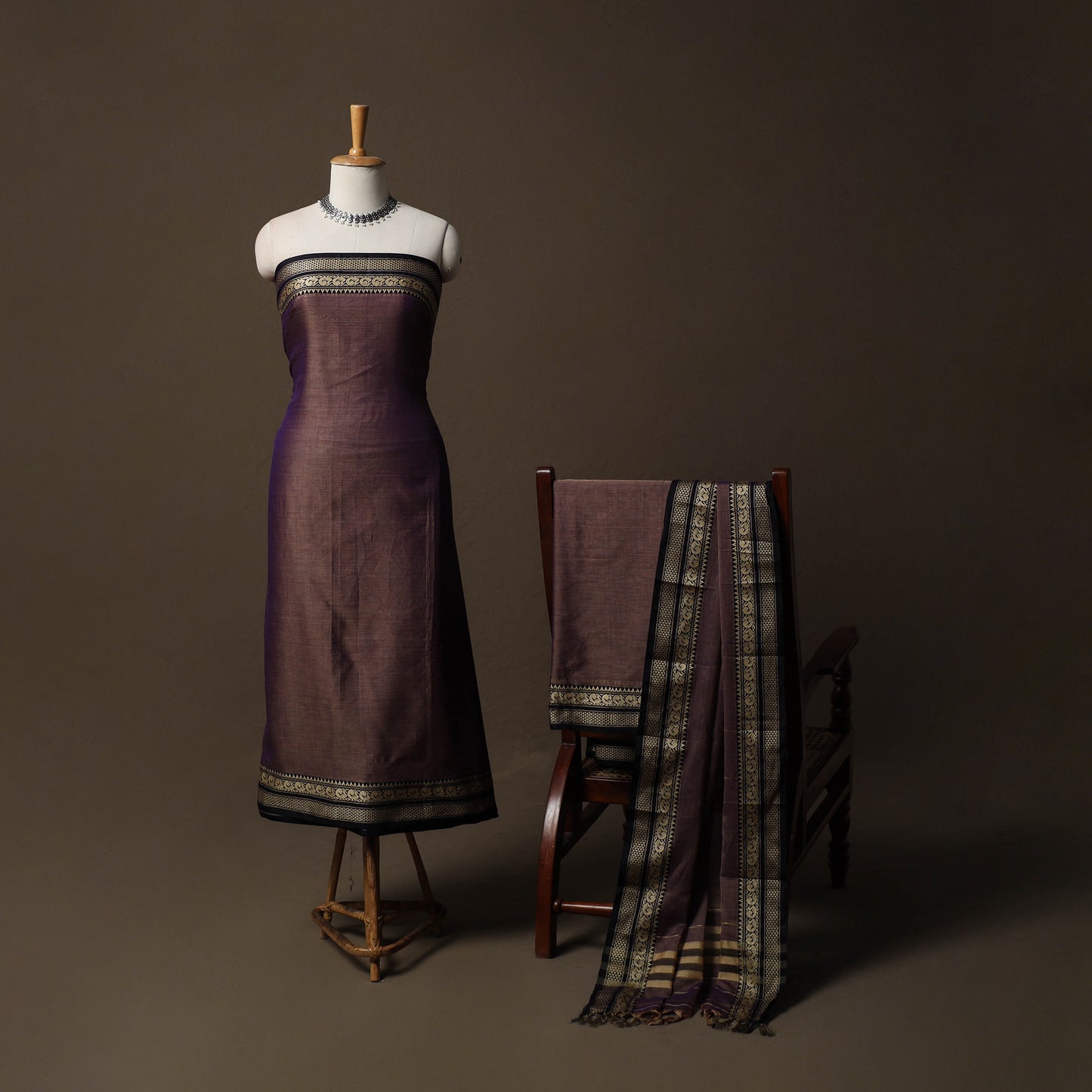 Dharwad Mercerised Cotton 3pc Unstitched Dress Material Suit Set with Woven Border 64