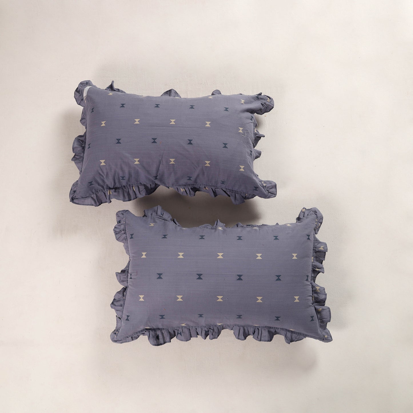 Purple - Set of 2 Jacquard Cotton Frill Pillow Covers 09