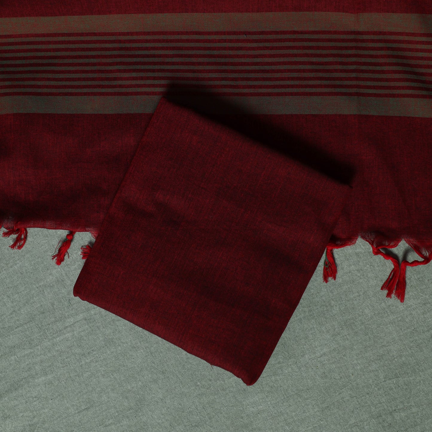 Maroon - Dharwad Cotton 3pc Unstitched Dress Material Suit Set with Woven Thread Border 06