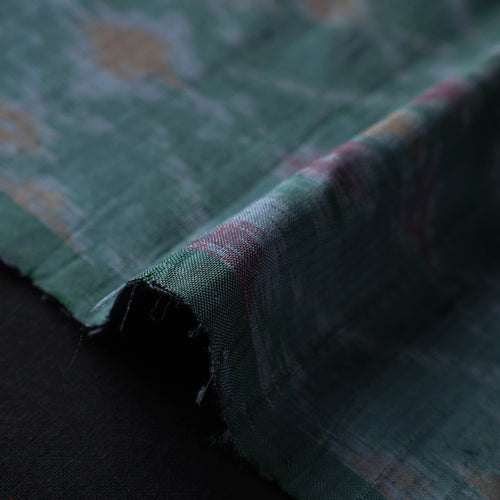 Green - Pochampally Ikat Weave Handloom Pure Raw Silk Fabric 14