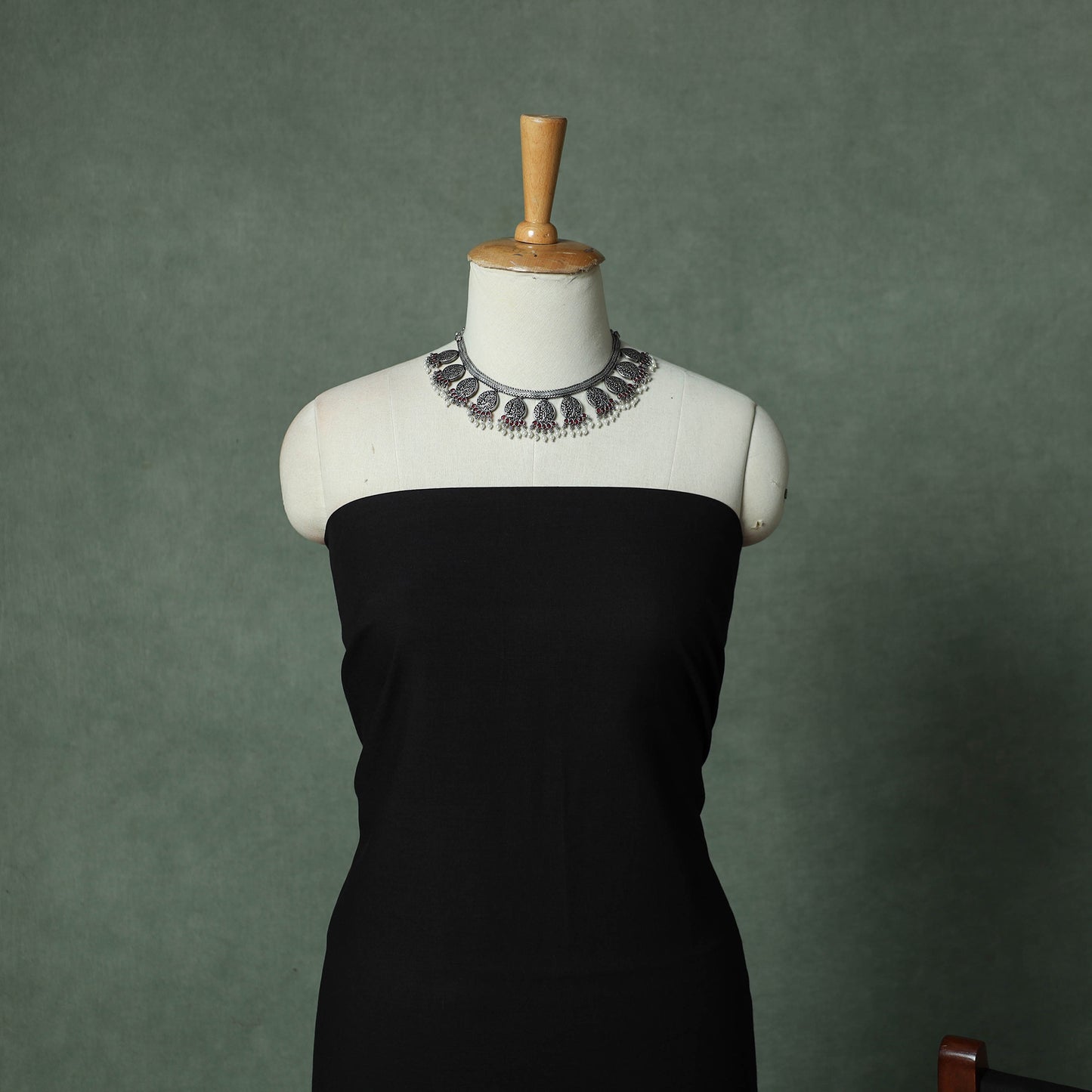 Black - Dharwad Cotton 3pc Unstitched Dress Material Suit Set with Woven Thread Border 07