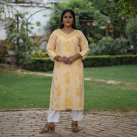 Buy Chikankari Hand Embroidered Cotton Long Kurta for Women