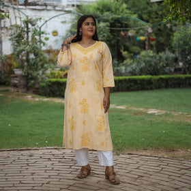 Buy Chikankari Hand Embroidered Cotton Long Kurta for Women