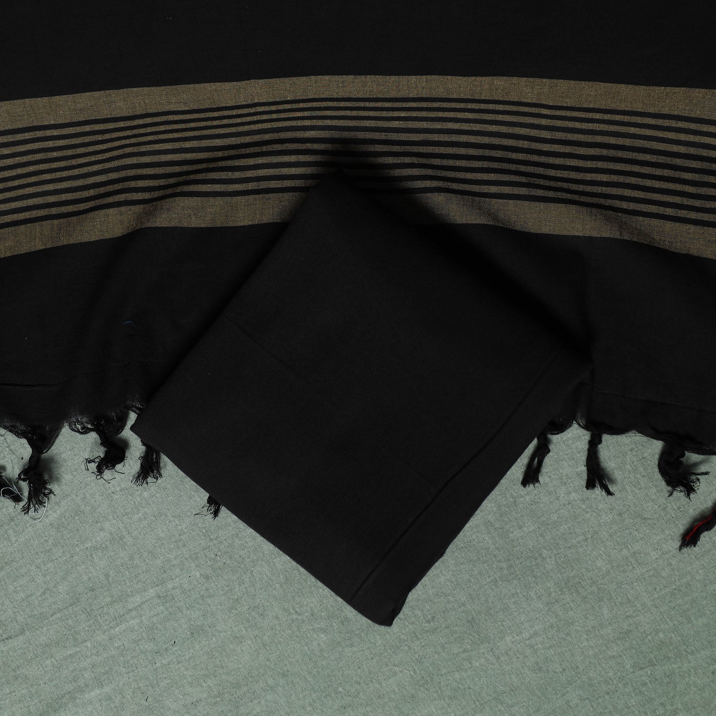 Black - Dharwad Cotton 3pc Unstitched Dress Material Suit Set with Woven Thread Border 07