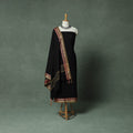 Black - Dharwad Cotton 3pc Unstitched Dress Material Suit Set with Woven Thread Border 07