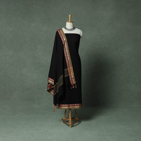 Black - Dharwad Cotton 3pc Unstitched Dress Material Suit Set with Woven Thread Border 07