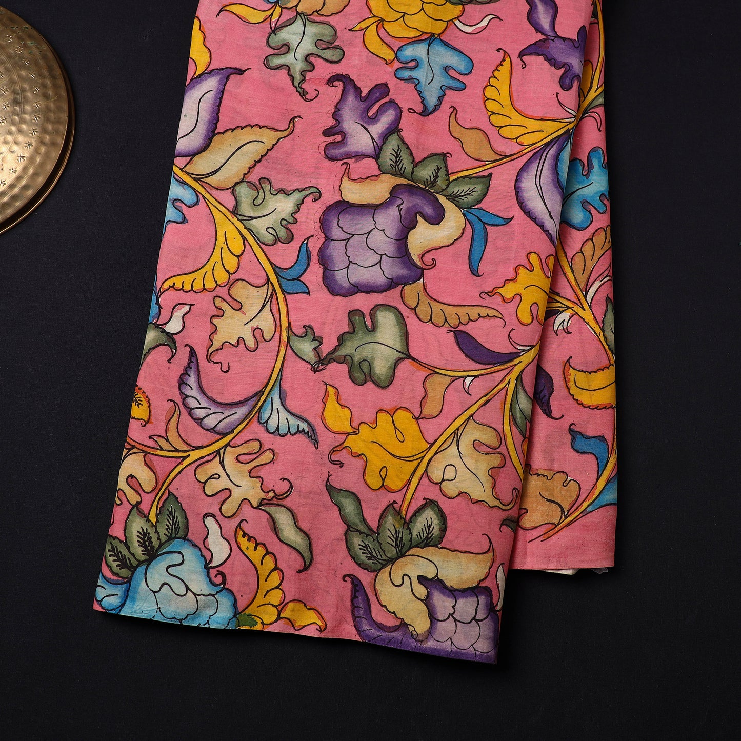 Pink Chanderi Silk Srikalahasti Pen Kalamkari Fabric