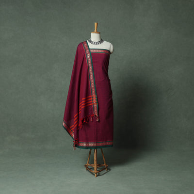 Pink - Dharwad Checks Cotton 3pc Unstitched Dress Material Suit Set with Woven Thread Border 08