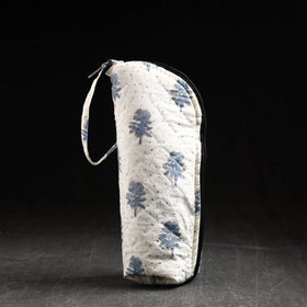 White Sanganeri Block Printed Cotton 1L Water Bottle Cover