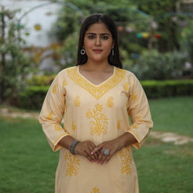 Buy Chikankari Hand Embroidered Cotton Long Kurta for Women