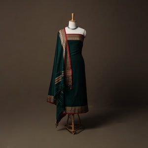 Green - Dharwad Mercerised Cotton 3pc Unstitched Dress Material Suit Set with Woven Border 66