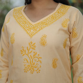 Buy Chikankari Hand Embroidered Cotton Long Kurta for Women