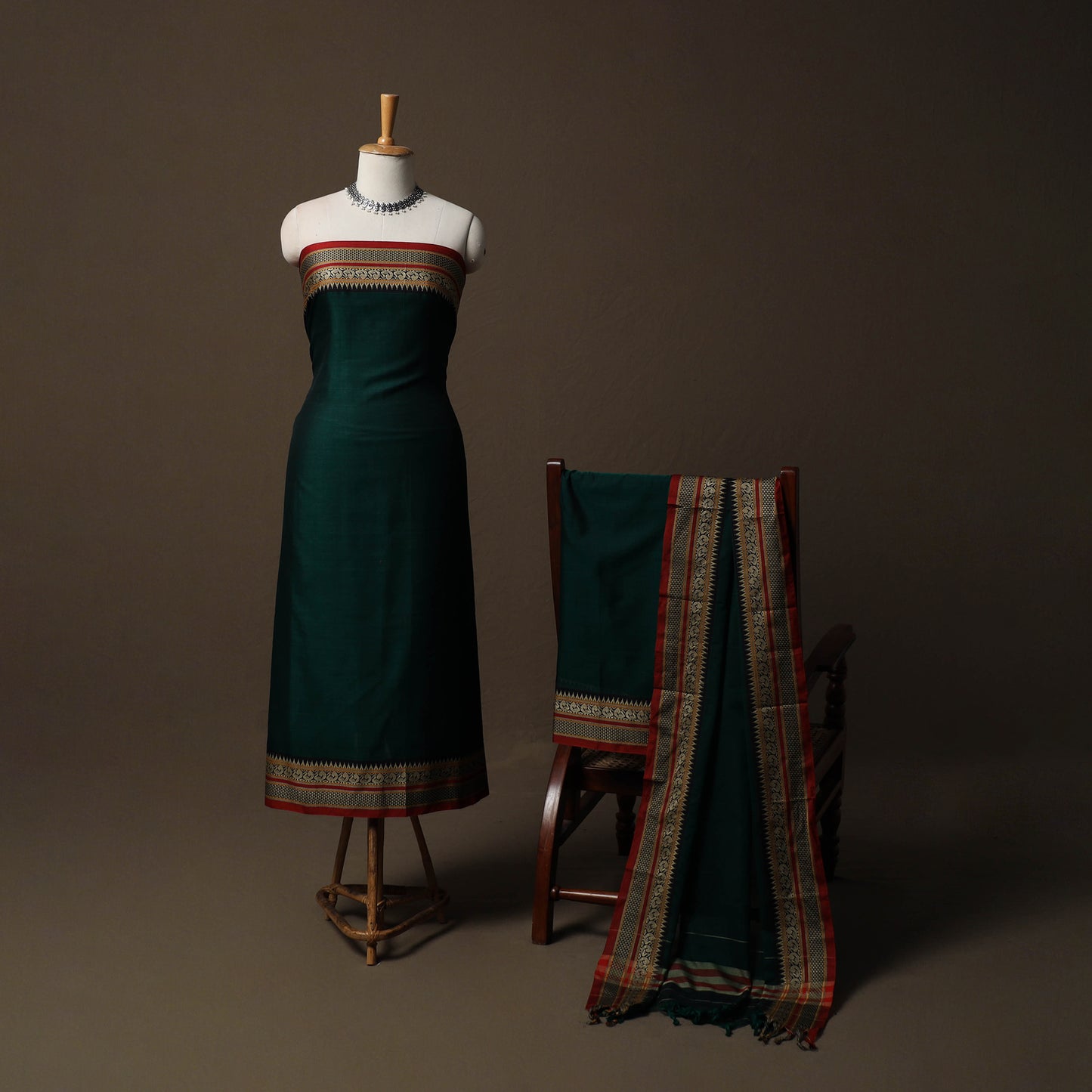 Dharwad Mercerised Cotton 3pc Unstitched Dress Material Suit Set with Woven Border 66