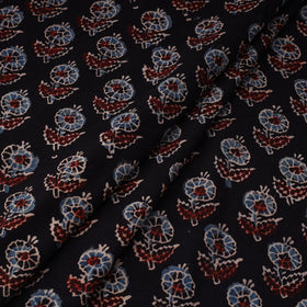 Black Natural Dyed 3 Kaam Block Print Cotton Ajrakh Fabric