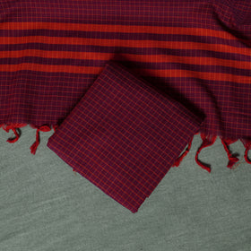 Pink - Dharwad Checks Cotton 3pc Unstitched Dress Material Suit Set with Woven Thread Border 08