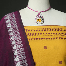 Yellow - Jacquard Woven Cotton 2pc Unstitched Dress Material Kurta Set with Jewellery 18