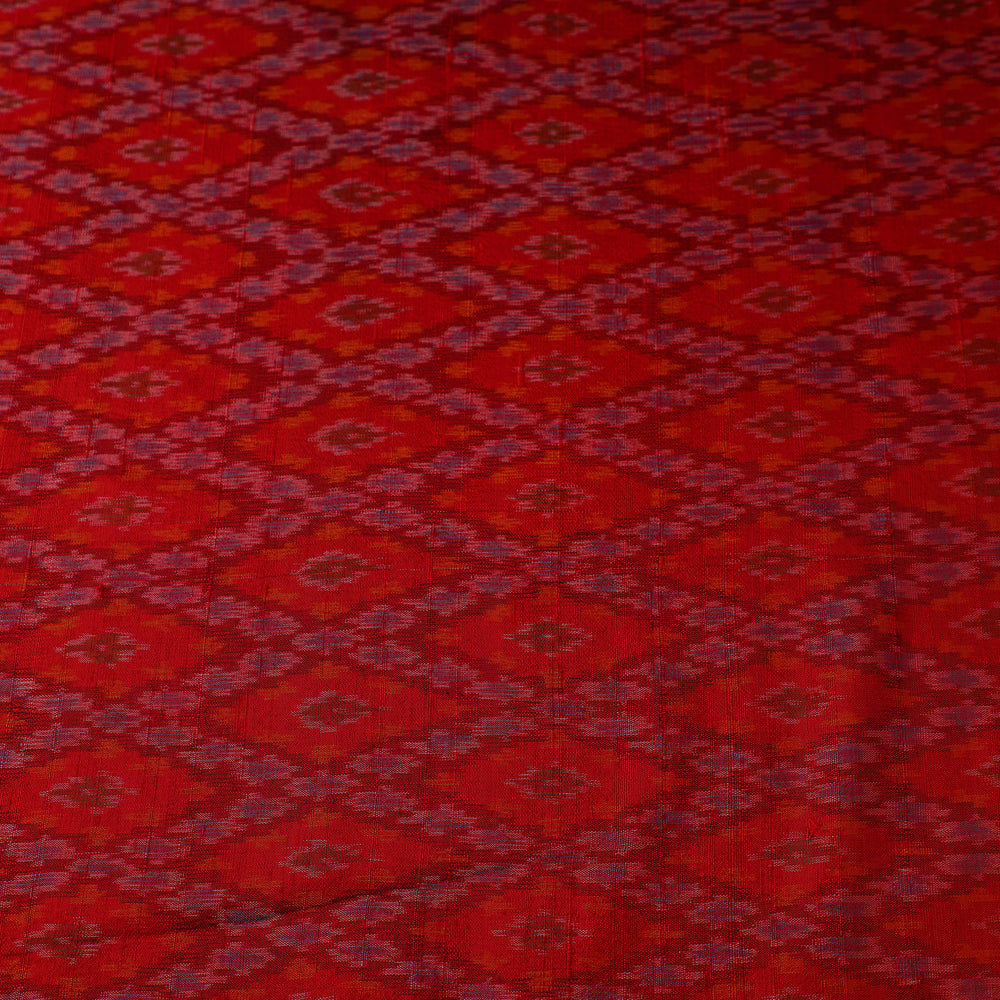 Red - Pochampally Ikat Weave Handloom Pure Raw Silk Fabric 17