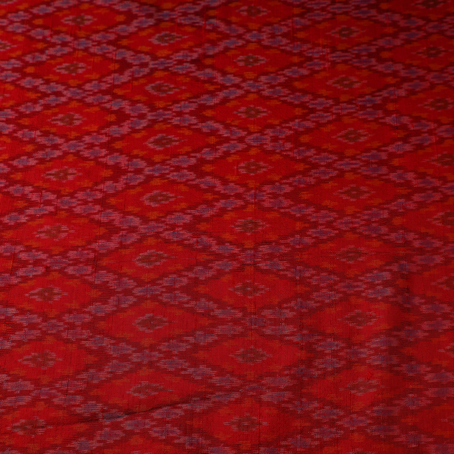 Red - Pochampally Ikat Weave Handloom Pure Raw Silk Fabric 17