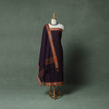 Purple - Dharwad Checks Cotton 3pc Unstitched Dress Material Suit Set with Woven Thread Border 09