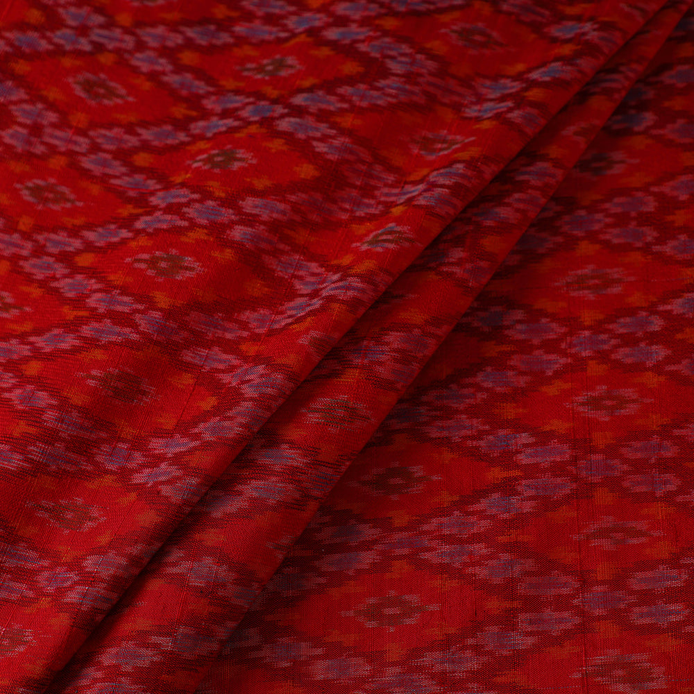 Red - Pochampally Ikat Weave Handloom Pure Raw Silk Fabric 17