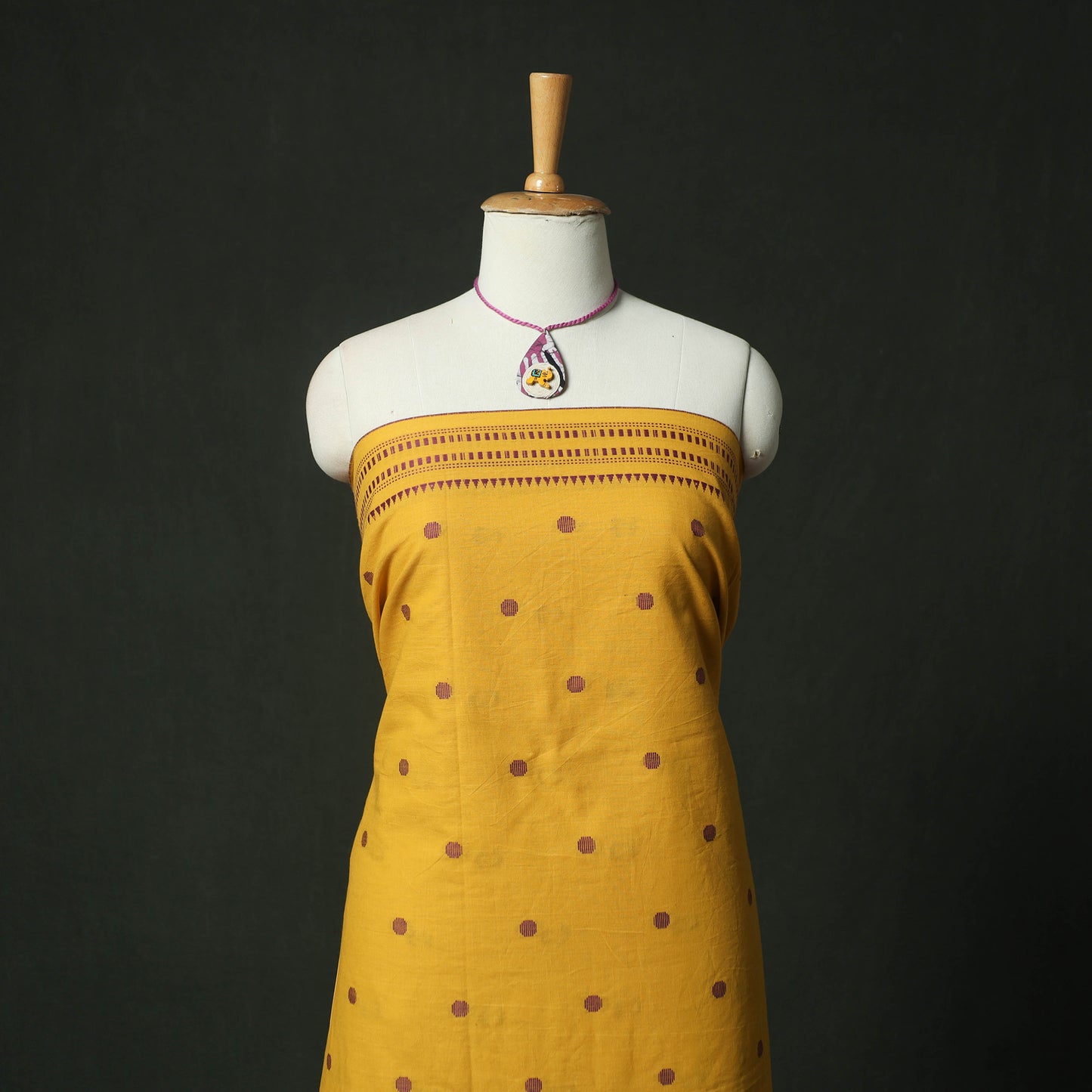 Yellow - Jacquard Woven Cotton 2pc Unstitched Dress Material Kurta Set with Jewellery 18