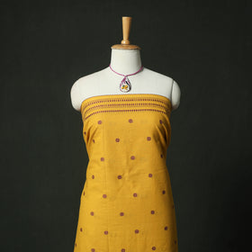 Yellow - Jacquard Woven Cotton 2pc Unstitched Dress Material Kurta Set with Jewellery 18