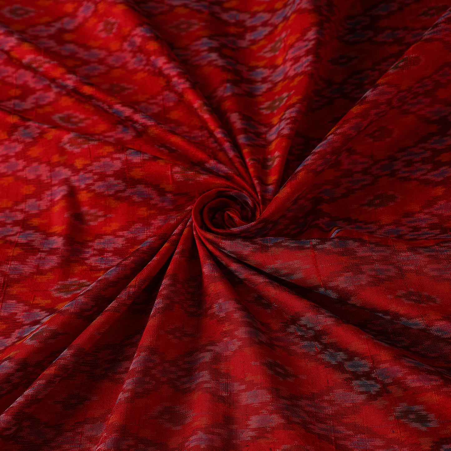 Red - Pochampally Ikat Weave Handloom Pure Raw Silk Fabric 17