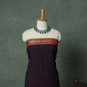 Purple - Dharwad Checks Cotton 3pc Unstitched Dress Material Suit Set with Woven Thread Border 09