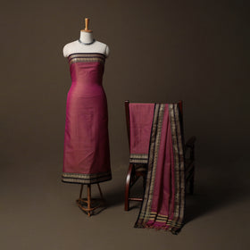 Dharwad Mercerised Cotton 3pc Unstitched Dress Material Suit Set with Woven Border 67